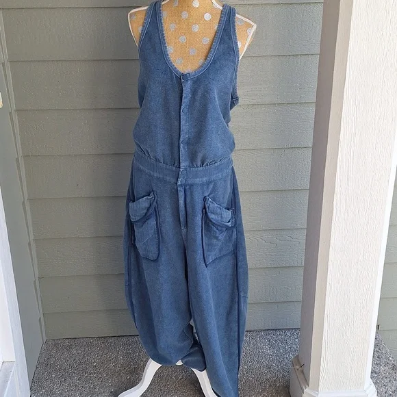 Free People FP Movement Timko XL Navy Blue Barrel Leg Athletic Sporty Jumpsuit - Picture 5 of 16